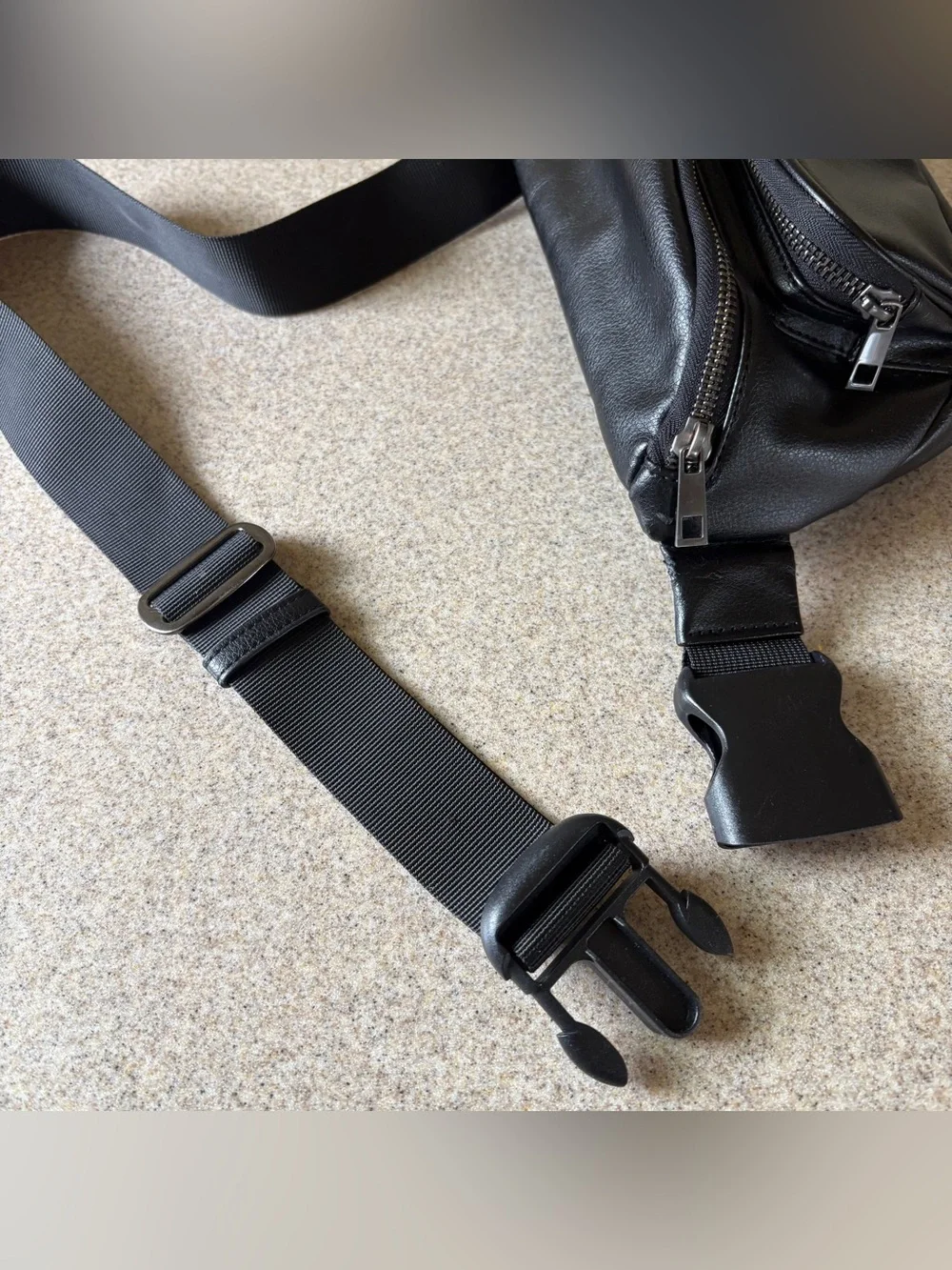 Kibou Diaper Bag Fanny Pack Black Vegan Leather Changing Pad 4 Pockets